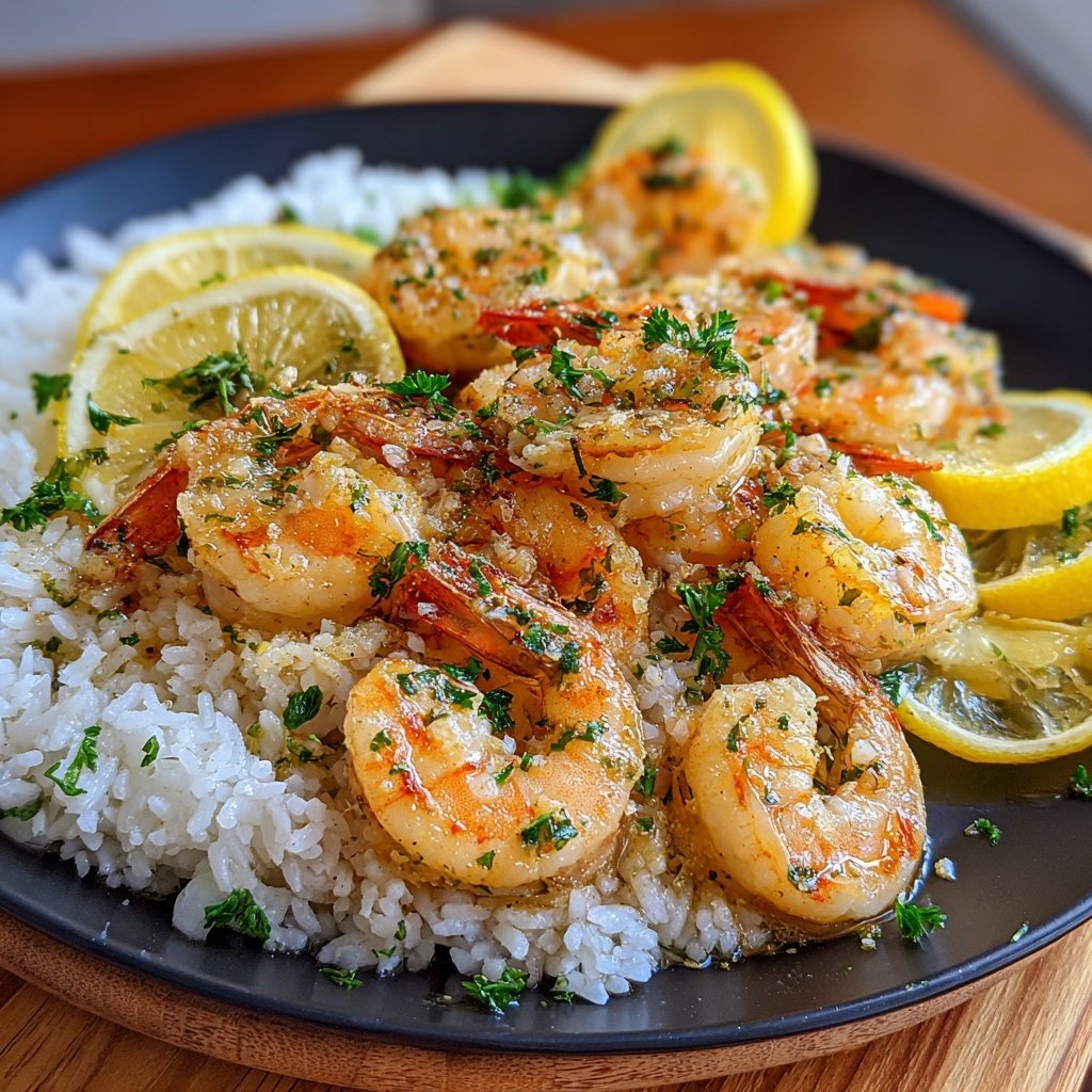 Lemon Garlic Shrimp With Rice