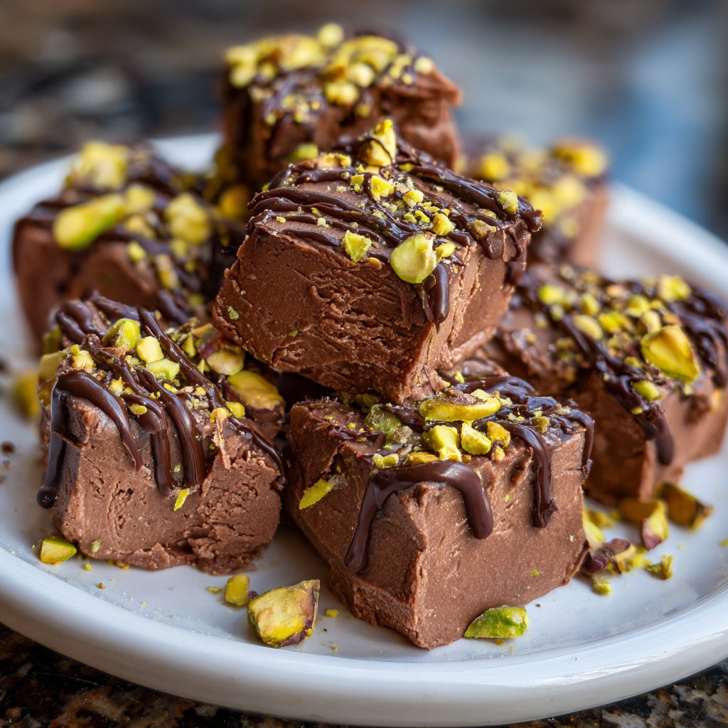 Chocolate Pistachio Fudge Bites