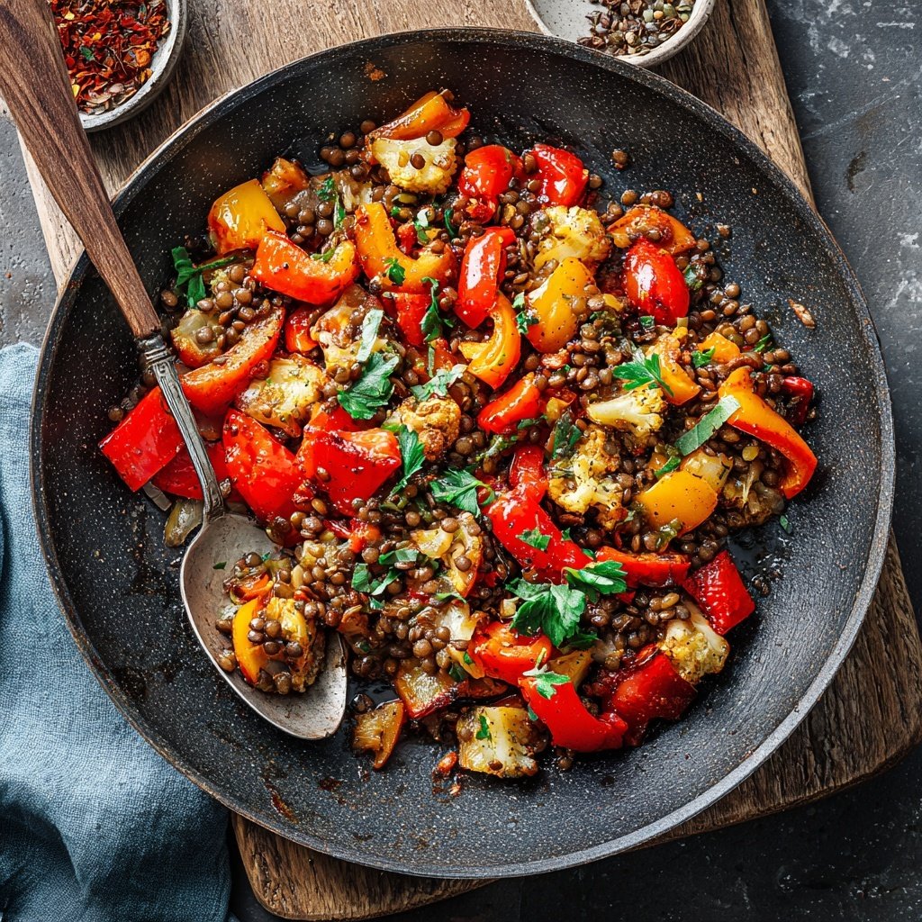 Roasted Veggie Lentil Skillet