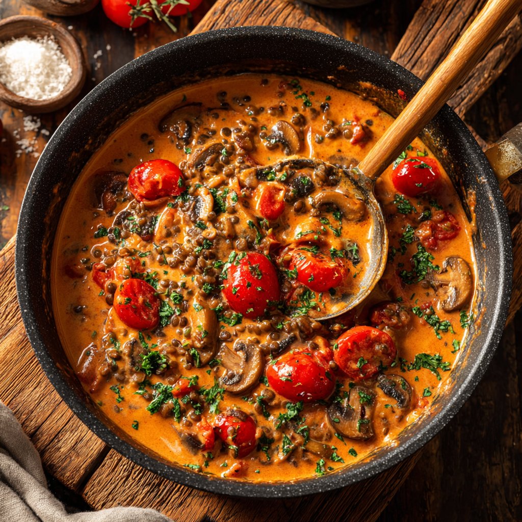Creamy Tomato Mushroom Lentils