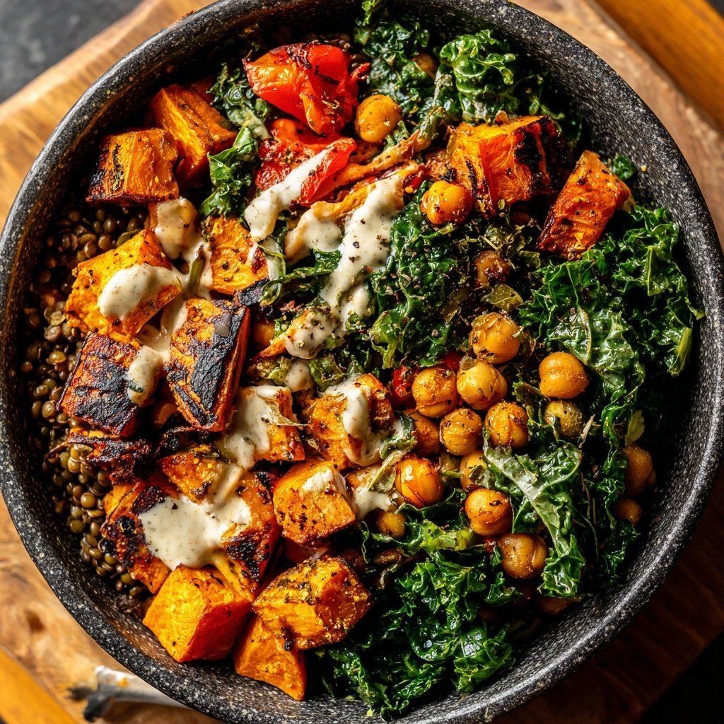 Roasted Veggie Lentil Grain Bowl