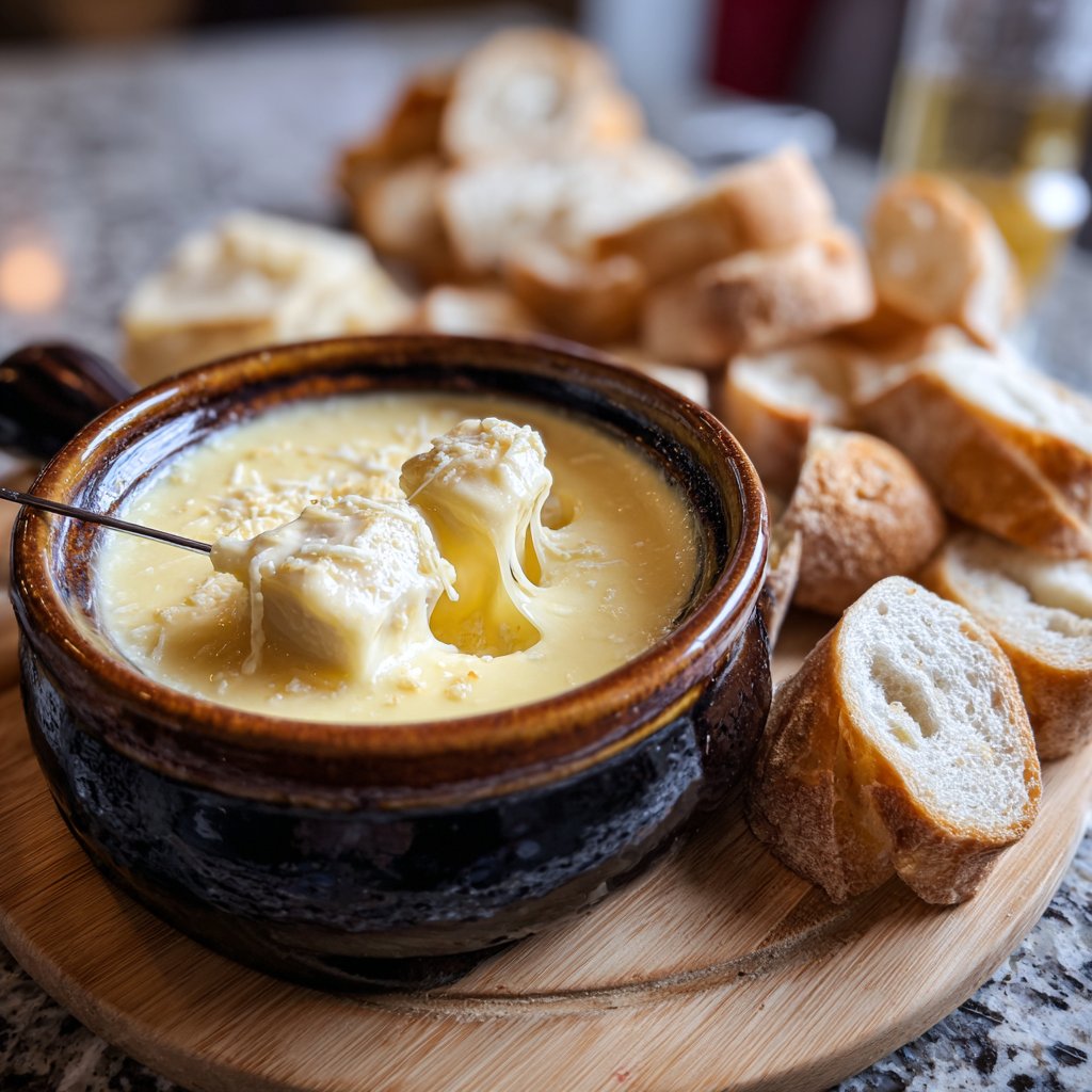 Fondue with Beer and Swiss Cheese